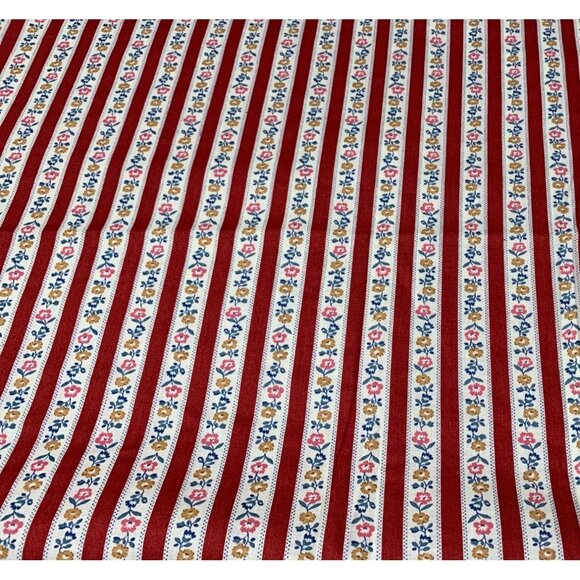 Vintage 1/2 yard Red Floral Striped Cotton Fabric Sewing Crafts - Picture 1 of 4